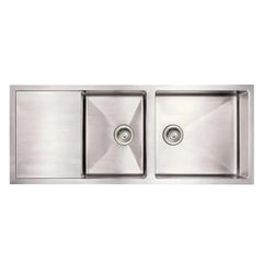 WHITEHAUS 51″ Noah’s Collection Brushed Stainless Steel Commercial Double Bowl Reversible Undermount Sink with an Integral Drain Board - WHNCMD5221 - The Home Selection