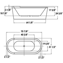 WHITEHAUS 70" Bathhaus Oval Double Ended Single Sided Armrest Freestanding Lucite Acrylic Bathtub - WHVT180BATH - The Home Selection