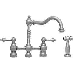 WHITEHAUS Englishhaus Bridge Faucet with Long Traditional Swivel Spout, Solid Lever Handles and Solid Brass Side Spray - WHEGB-34656 - The Home Selection