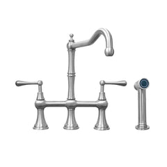 WHITEHAUS Lead-Free Solid Stainless Steel Bridge Faucet with a Traditional Spout, Lever Handles and Side Spray - WHSB14007-SK-BSS - The Home Selection