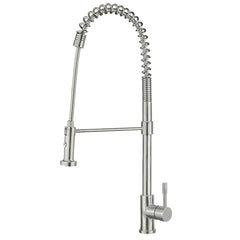 WHITEHAUS Lead Free, Solid Stainless Steel Commerical Single-Hole Faucet with Flexible Pull Down Spray Head, Swivel Spout Support Bar and Solid Lever Handle - WHS1634-SK - The Home Selection