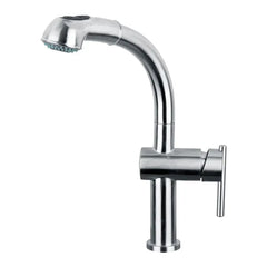 WHITEHAUS Lead Free, Solid Stainless Steel Single-Hole Faucet with Pull Out Spray Head and Solid Lever Handle - WHS1991-SK-BSS - The Home Selection