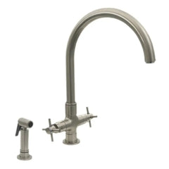 Whitehaus Luxe+ Dual Handle Faucet with Gooseneck Swivel Spout, Cross Style Handles and Solid Brass Side Spray – 3–03954CH85 - The Home Selection
