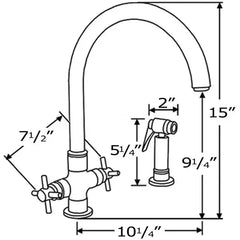 Whitehaus Luxe+ Dual Handle Faucet with Gooseneck Swivel Spout, Cross Style Handles and Solid Brass Side Spray – 3–03954CH85 - The Home Selection