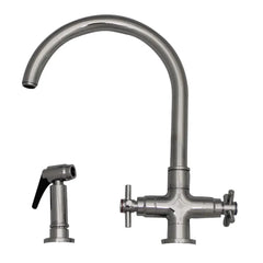 Whitehaus Luxe+ Dual Handle Faucet with Gooseneck Swivel Spout, Cross Style Handles and Solid Brass Side Spray – 3–03954CH85 - The Home Selection