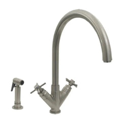 WHITEHAUS Luxe+ Dual Handle Faucet with Gooseneck Swivel Spout, “V” Cross Style Handles and Solid Brass Side Spray – 3–03942CH85 - The Home Selection