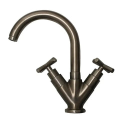 WHITEHAUS Luxe Single Hole/Dual Handle Lavatory Faucet with Tubular Swivel Spout, Cross Handles and Pop-Up Waste - WHLX79250-BN - The Home Selection