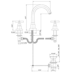 WHITEHAUS Luxe Widespread Lavatory Faucet with Tubular Swivel Spout, Cross Handles and Pop-Up Waste - WHLX79214-BN - The Home Selection