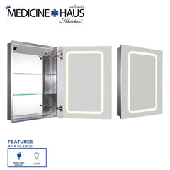 WHITEHAUS Medicinehaus Recessed Single Mirrored Door Medicine Cabinet with Outlet and Led Power Dimmer for Light - WHKAL7055-I - The Home Selection