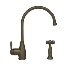 WHITEHAUS Queenhaus Single Lever Faucet with a Long Gooseneck Spout, Solid Single Lever Handle and Solid Brass Side Spray - WHQN-34682 - The Home Selection