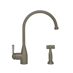 WHITEHAUS Queenhaus Single Lever Faucet with a Long Gooseneck Spout, Solid Single Lever Handle and Solid Brass Side Spray - WHQN-34682 - The Home Selection