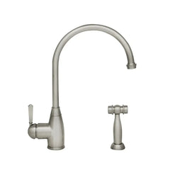 WHITEHAUS Queenhaus Single Lever Faucet with a Long Gooseneck Spout, Solid Single Lever Handle and Solid Brass Side Spray - WHQN-34682 - The Home Selection