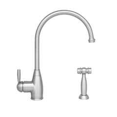 WHITEHAUS Queenhaus Single Lever Faucet with a Long Gooseneck Spout, Solid Single Lever Handle and Solid Brass Side Spray - WHQN-34682 - The Home Selection