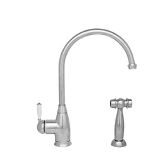 WHITEHAUS Queenhaus Single Lever Faucet with a Long Gooseneck Spout, Solid Single Lever Handle and Solid Brass Side Spray - WHQN-34682 - The Home Selection