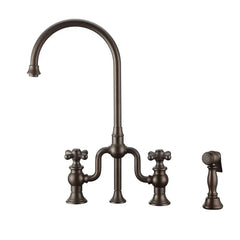 WHITEHAUS Twisthaus plus Bridge Faucet with Gooseneck Swivel Spout, Cross Handles and Solid Brass Side Spray - WHTTSCR3-9773-NT - The Home Selection