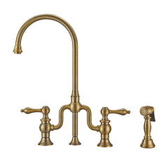 WHITEHAUS Twisthaus plus Bridge Faucet with Gooseneck Swivel Spout, Lever Handles and Solid Brass Side Spray - WHTTSLV3-9773-NT - The Home Selection