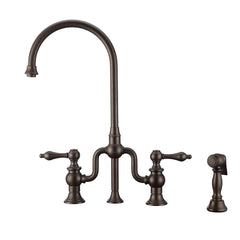 WHITEHAUS Twisthaus plus Bridge Faucet with Gooseneck Swivel Spout, Lever Handles and Solid Brass Side Spray - WHTTSLV3-9773-NT - The Home Selection