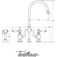 WHITEHAUS Twisthaus plus Bridge Faucet with Gooseneck Swivel Spout, Lever Handles and Solid Brass Side Spray - WHTTSLV3-9773-NT - The Home Selection