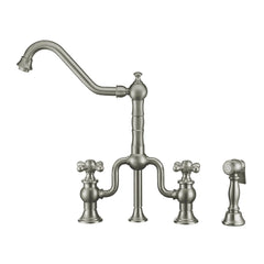 WHITEHAUS Twisthaus plus Bridge Faucet with Long Traditional Swivel Spout, Cross Handles and Solid Brass Side Spray - WHTTSCR3-9771-NT - The Home Selection