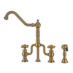 WHITEHAUS Twisthaus plus Bridge Faucet with Long Traditional Swivel Spout, Cross Handles and Solid Brass Side Spray - WHTTSCR3-9771-NT - The Home Selection