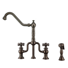 WHITEHAUS Twisthaus plus Bridge Faucet with Long Traditional Swivel Spout, Cross Handles and Solid Brass Side Spray - WHTTSCR3-9771-NT - The Home Selection