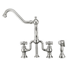 WHITEHAUS Twisthaus plus Bridge Faucet with Long Traditional Swivel Spout, Cross Handles and Solid Brass Side Spray - WHTTSCR3-9771-NT - The Home Selection