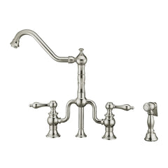 WHITEHAUS Twisthaus plus Bridge Faucet with Long Traditional Swivel Spout, Lever Handles and Solid Brass Side Spray - WHTTSLV3-9771-NT - The Home Selection