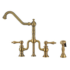 WHITEHAUS Twisthaus plus Bridge Faucet with Long Traditional Swivel Spout, Lever Handles and Solid Brass Side Spray - WHTTSLV3-9771-NT - The Home Selection
