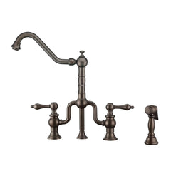 WHITEHAUS Twisthaus plus Bridge Faucet with Long Traditional Swivel Spout, Lever Handles and Solid Brass Side Spray - WHTTSLV3-9771-NT - The Home Selection