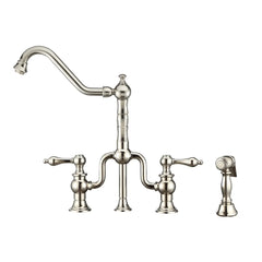 WHITEHAUS Twisthaus plus Bridge Faucet with Long Traditional Swivel Spout, Lever Handles and Solid Brass Side Spray - WHTTSLV3-9771-NT - The Home Selection