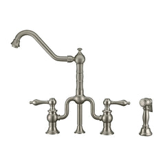 WHITEHAUS Twisthaus plus Bridge Faucet with Long Traditional Swivel Spout, Lever Handles and Solid Brass Side Spray - WHTTSLV3-9771-NT - The Home Selection