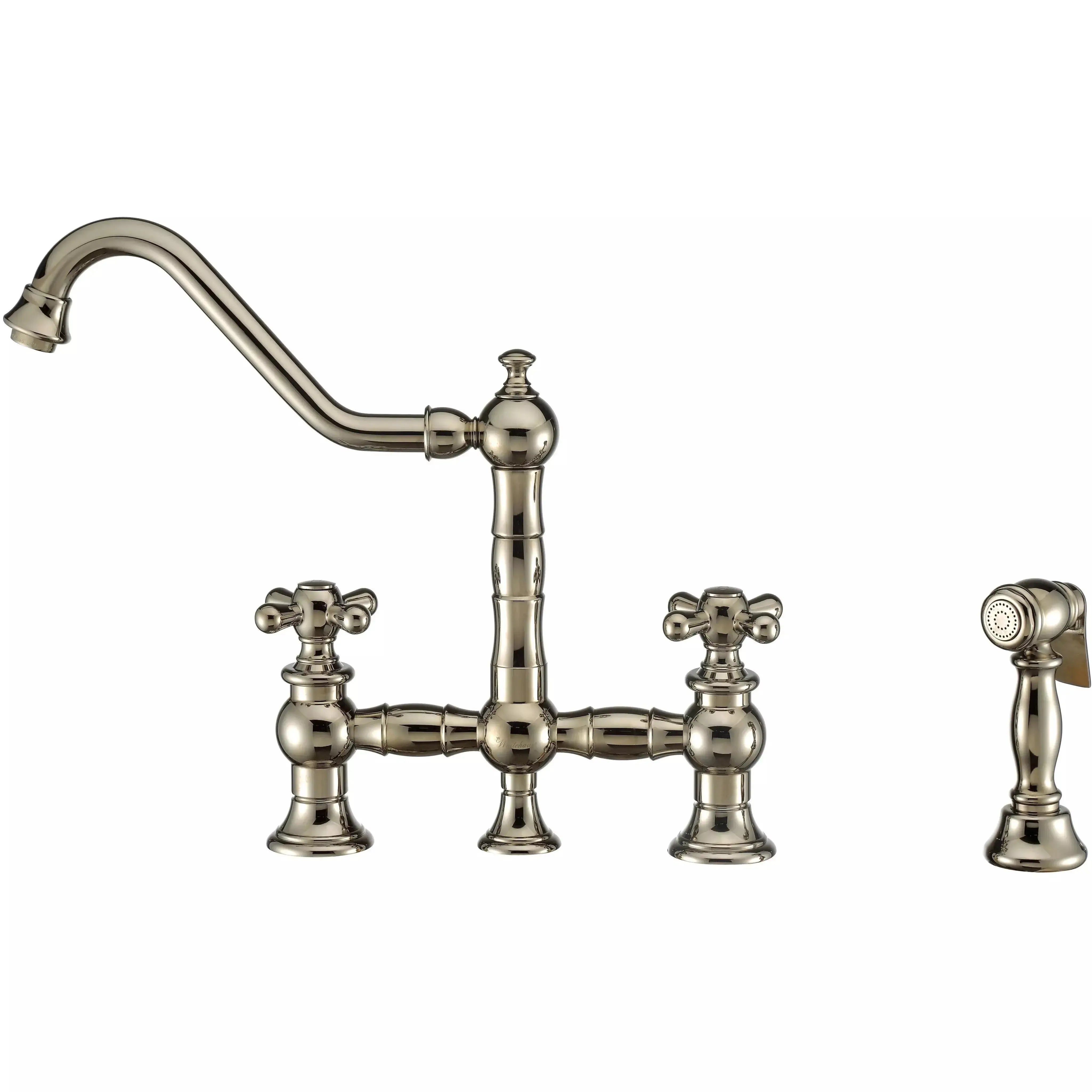 WHITEHAUS Vintage III plus Bridge Faucet with Long Traditional Swivel Spout, Cross Handles and Solid Brass Side Spray - WHKBTCR3-9201-NT - The Home Selection