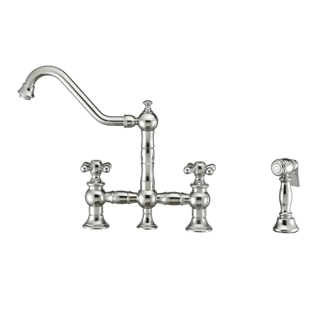 WHITEHAUS Vintage III plus Bridge Faucet with Long Traditional Swivel Spout, Cross Handles and Solid Brass Side Spray - WHKBTCR3-9201-NT - The Home Selection