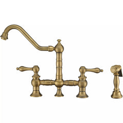 WHITEHAUS Vintage III plus Bridge Faucet with Long Traditional Swivel Spout, Lever Handles and Solid Brass Side Spray - WHKBTLV3-9201-NT - The Home Selection