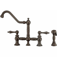WHITEHAUS Vintage III plus Bridge Faucet with Long Traditional Swivel Spout, Lever Handles and Solid Brass Side Spray - WHKBTLV3-9201-NT - The Home Selection
