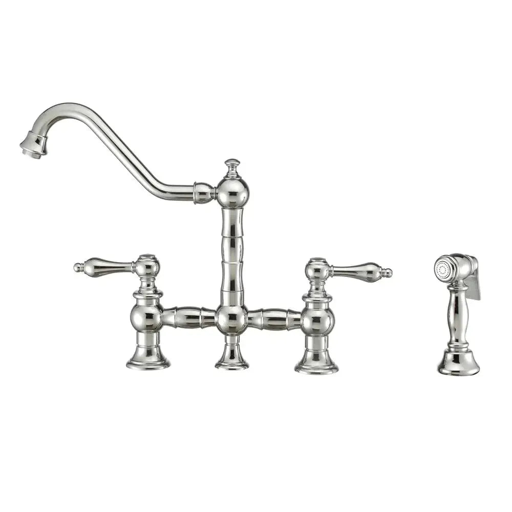 WHITEHAUS Vintage III plus Bridge Faucet with Long Traditional Swivel Spout, Lever Handles and Solid Brass Side Spray - WHKBTLV3-9201-NT - The Home Selection