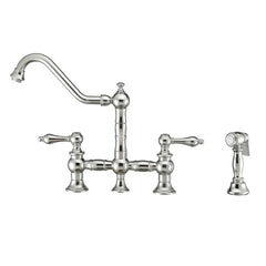 WHITEHAUS Vintage III plus Bridge Faucet with Long Traditional Swivel Spout, Lever Handles and Solid Brass Side Spray - WHKBTLV3-9201-NT - The Home Selection