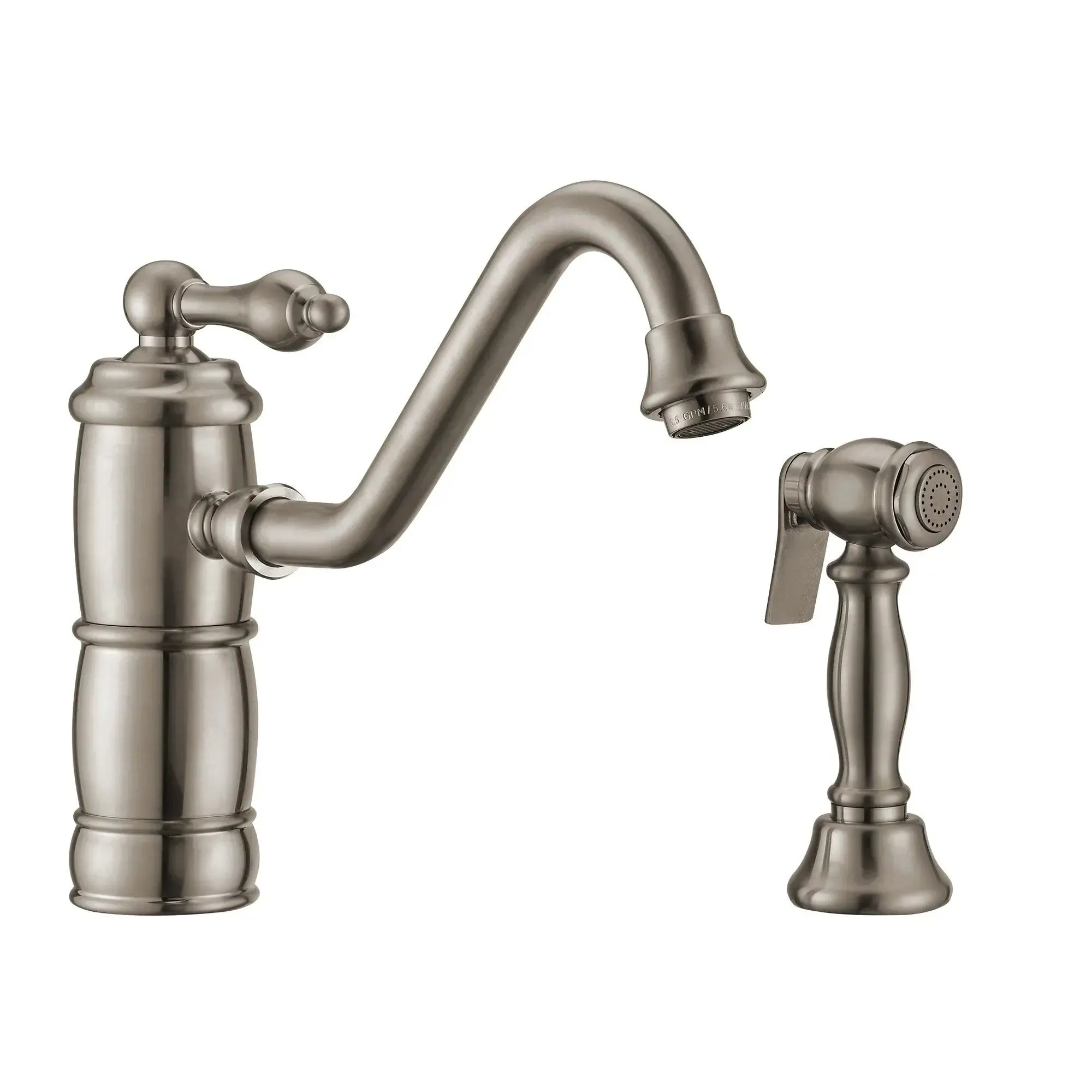 WHITEHAUS Vintage III plus Single Lever Faucet with Traditional Swivel Spout and Solid Brass Side Spray - WHKTSL3-2200-NT - The Home Selection