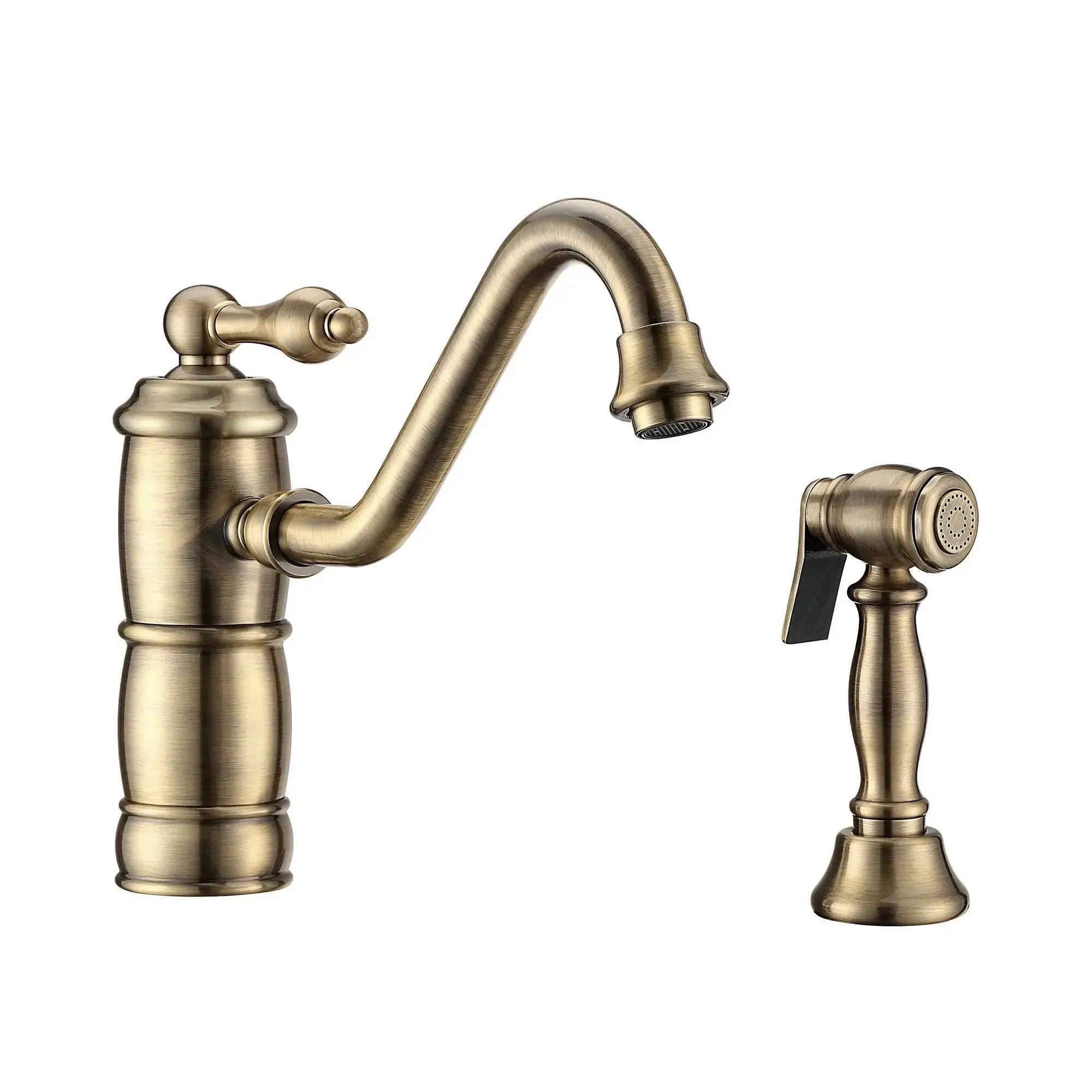 WHITEHAUS Vintage III plus Single Lever Faucet with Traditional Swivel Spout and Solid Brass Side Spray - WHKTSL3-2200-NT - The Home Selection