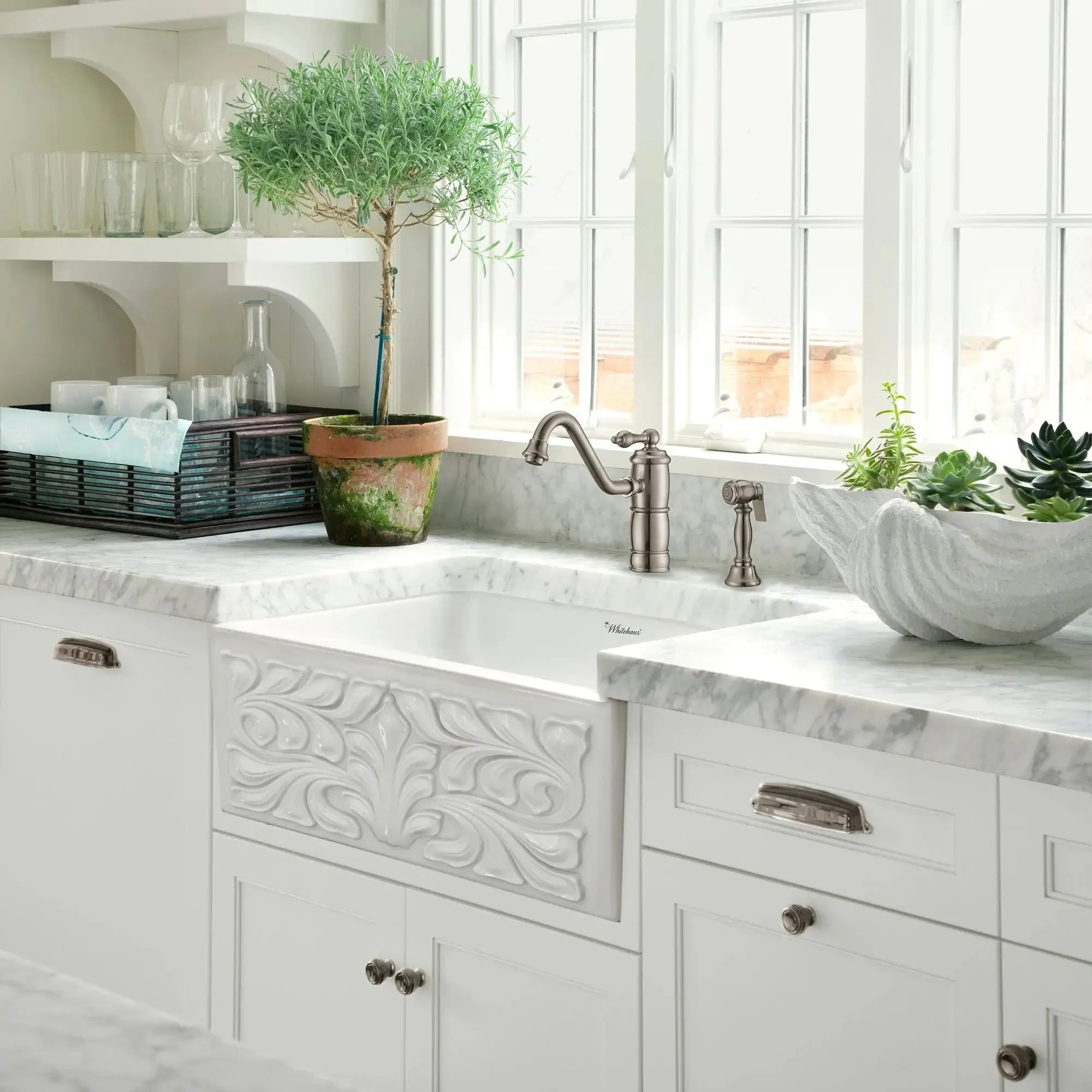WHITEHAUS Vintage III plus Single Lever Faucet with Traditional Swivel Spout and Solid Brass Side Spray - WHKTSL3-2200-NT - The Home Selection