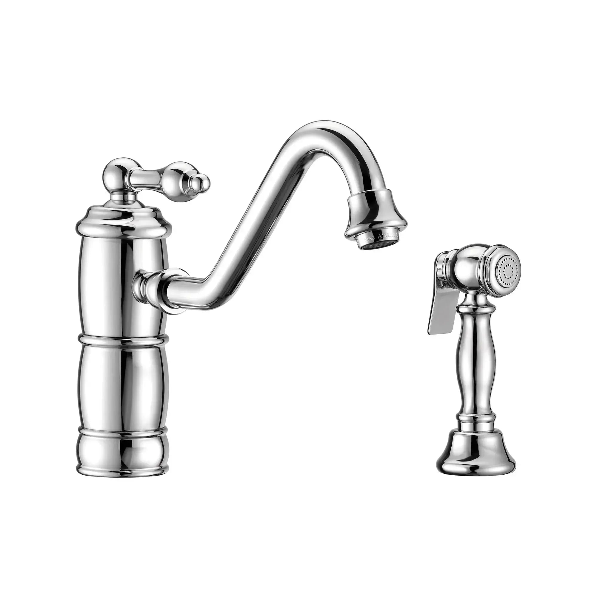 WHITEHAUS Vintage III plus Single Lever Faucet with Traditional Swivel Spout and Solid Brass Side Spray - WHKTSL3-2200-NT - The Home Selection
