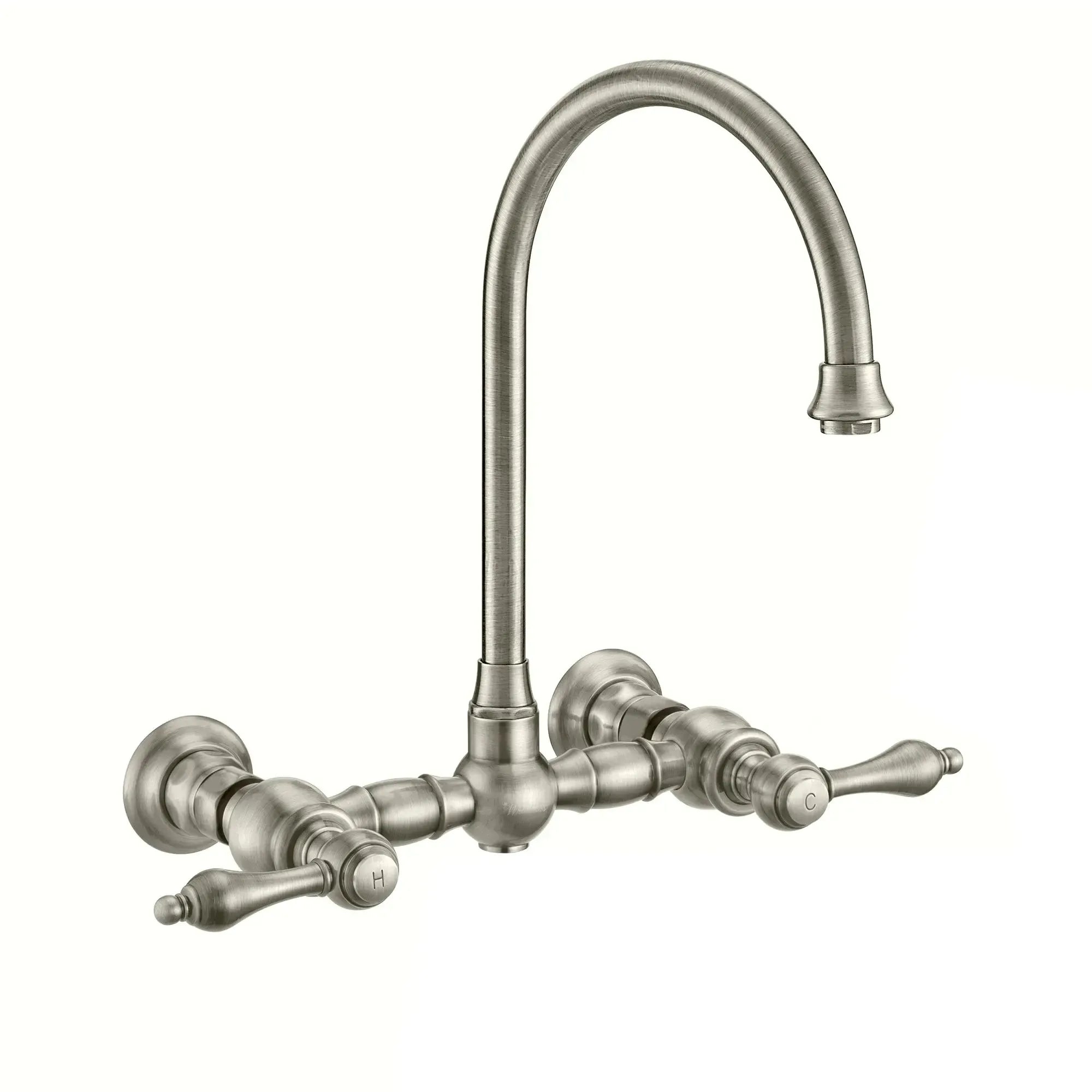 WHITEHAUS Vintage III plus Wall Mount Faucet with a Long Gooseneck Swivel Spout, Lever Handles and Solid Brass Side Spray - WHKWLV3-9301-NT - The Home Selection