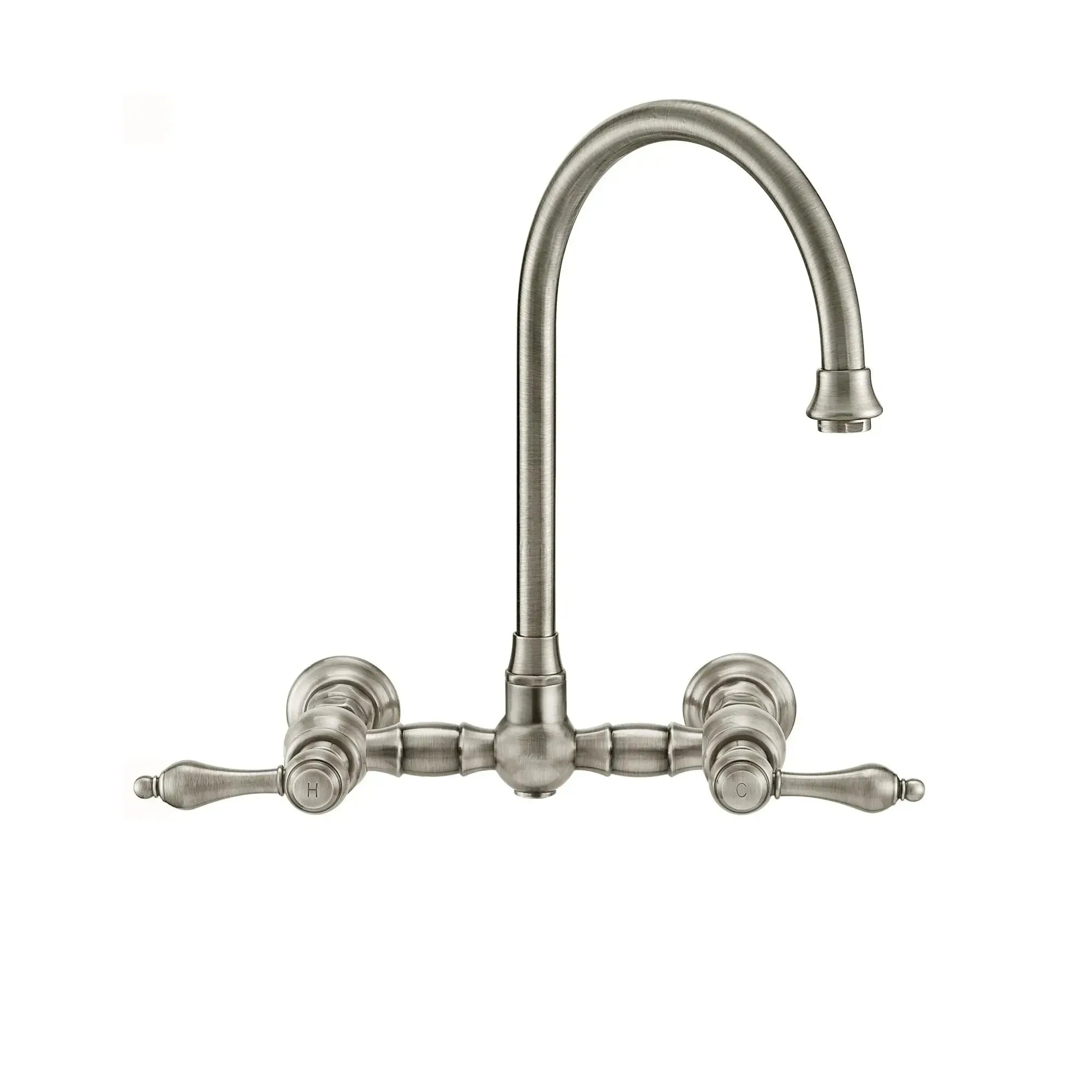 WHITEHAUS Vintage III plus Wall Mount Faucet with a Long Gooseneck Swivel Spout, Lever Handles and Solid Brass Side Spray - WHKWLV3-9301-NT - The Home Selection