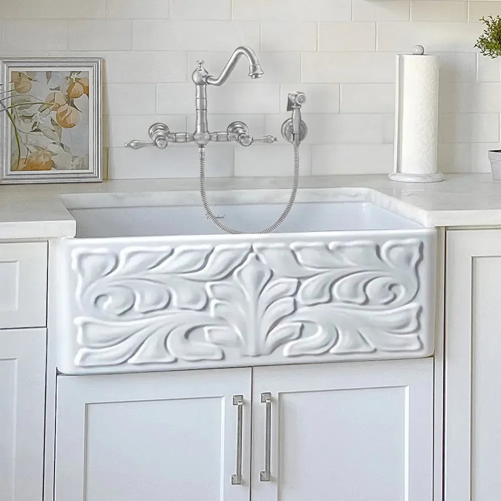 WHITEHAUS Vintage III plus Wall Mount Faucet with a Long Gooseneck Swivel Spout, Lever Handles and Solid Brass Side Spray - WHKWLV3-9301-NT - The Home Selection