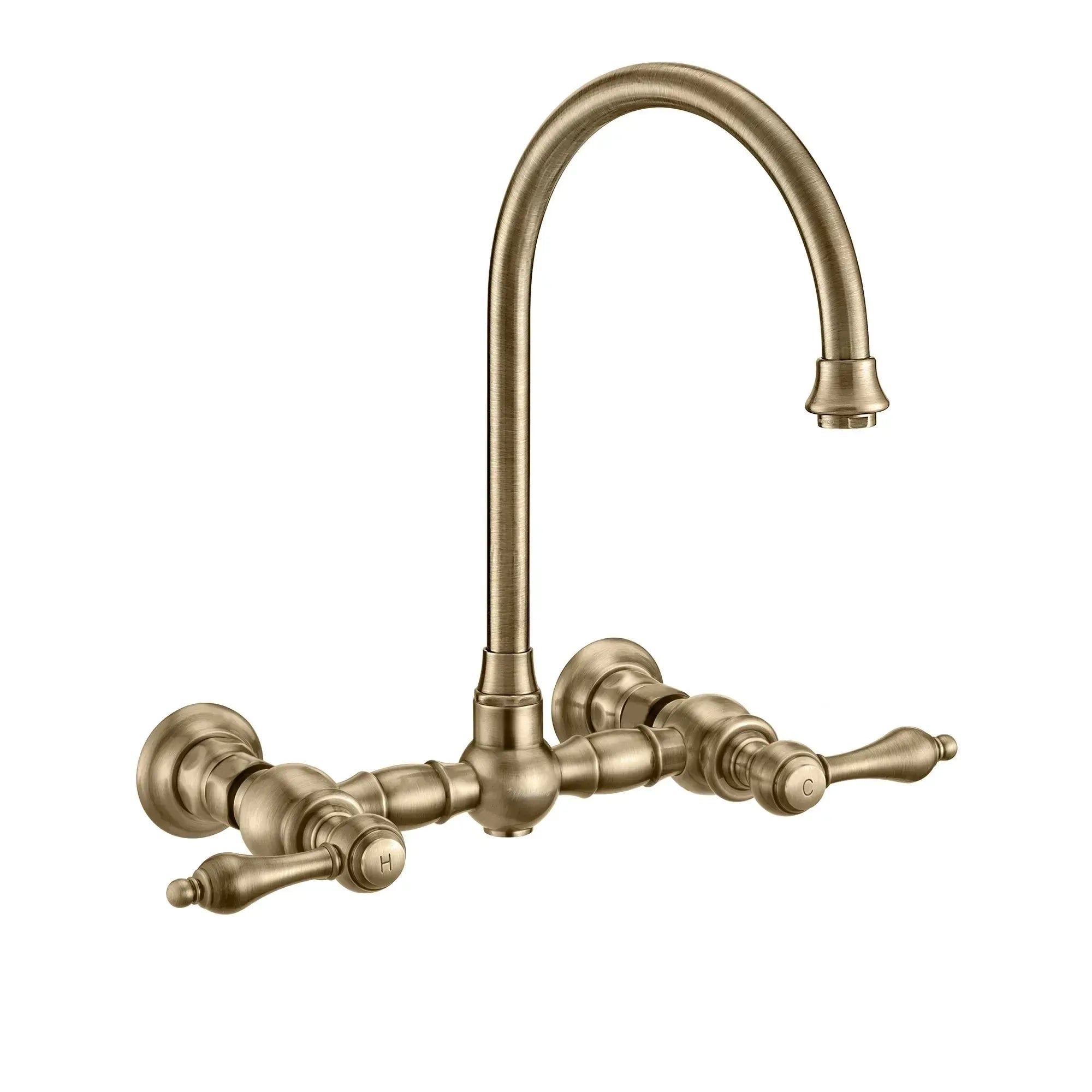 WHITEHAUS Vintage III plus Wall Mount Faucet with a Long Gooseneck Swivel Spout, Lever Handles and Solid Brass Side Spray - WHKWLV3-9301-NT - The Home Selection