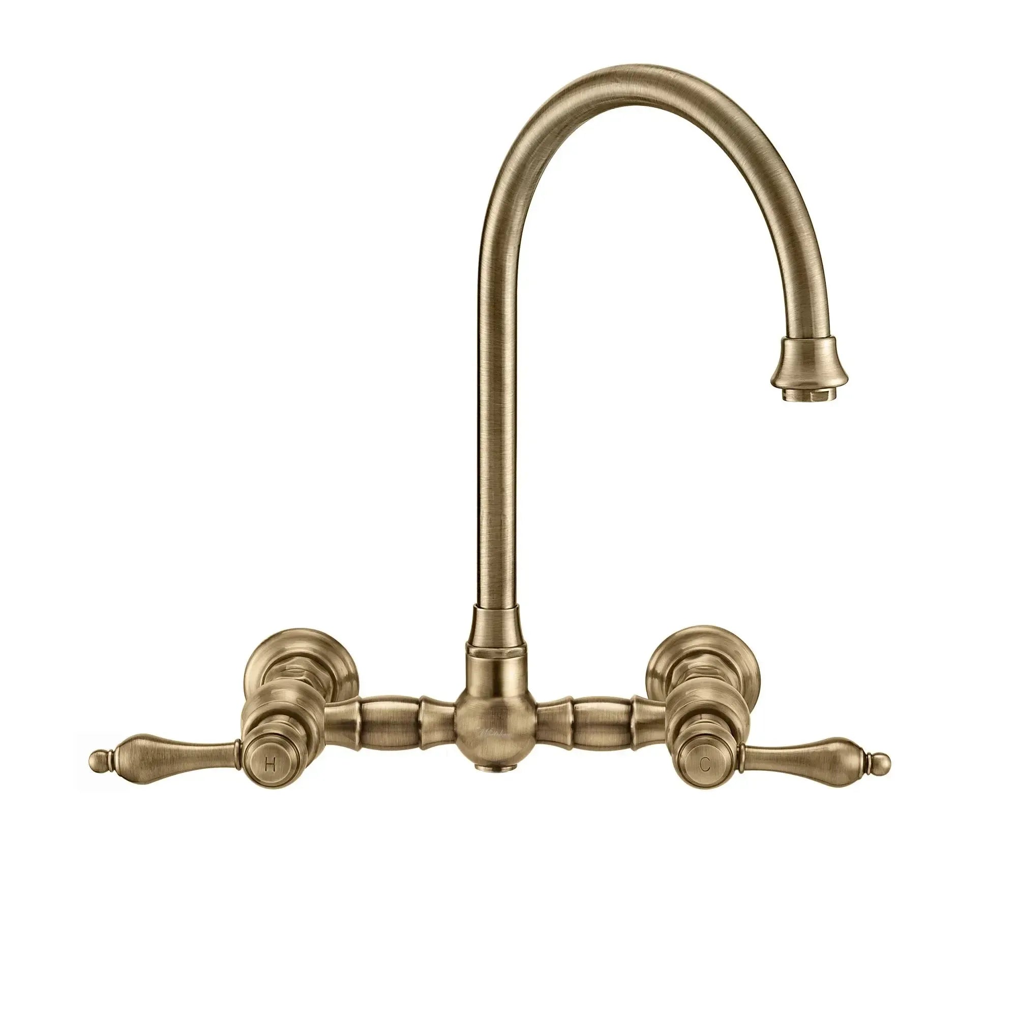 WHITEHAUS Vintage III plus Wall Mount Faucet with a Long Gooseneck Swivel Spout, Lever Handles and Solid Brass Side Spray - WHKWLV3-9301-NT - The Home Selection