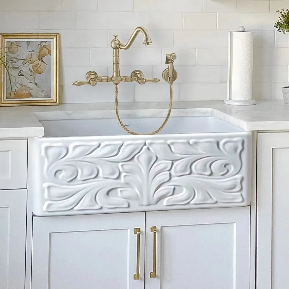 WHITEHAUS Vintage III plus Wall Mount Faucet with a Long Gooseneck Swivel Spout, Lever Handles and Solid Brass Side Spray - WHKWLV3-9301-NT - The Home Selection