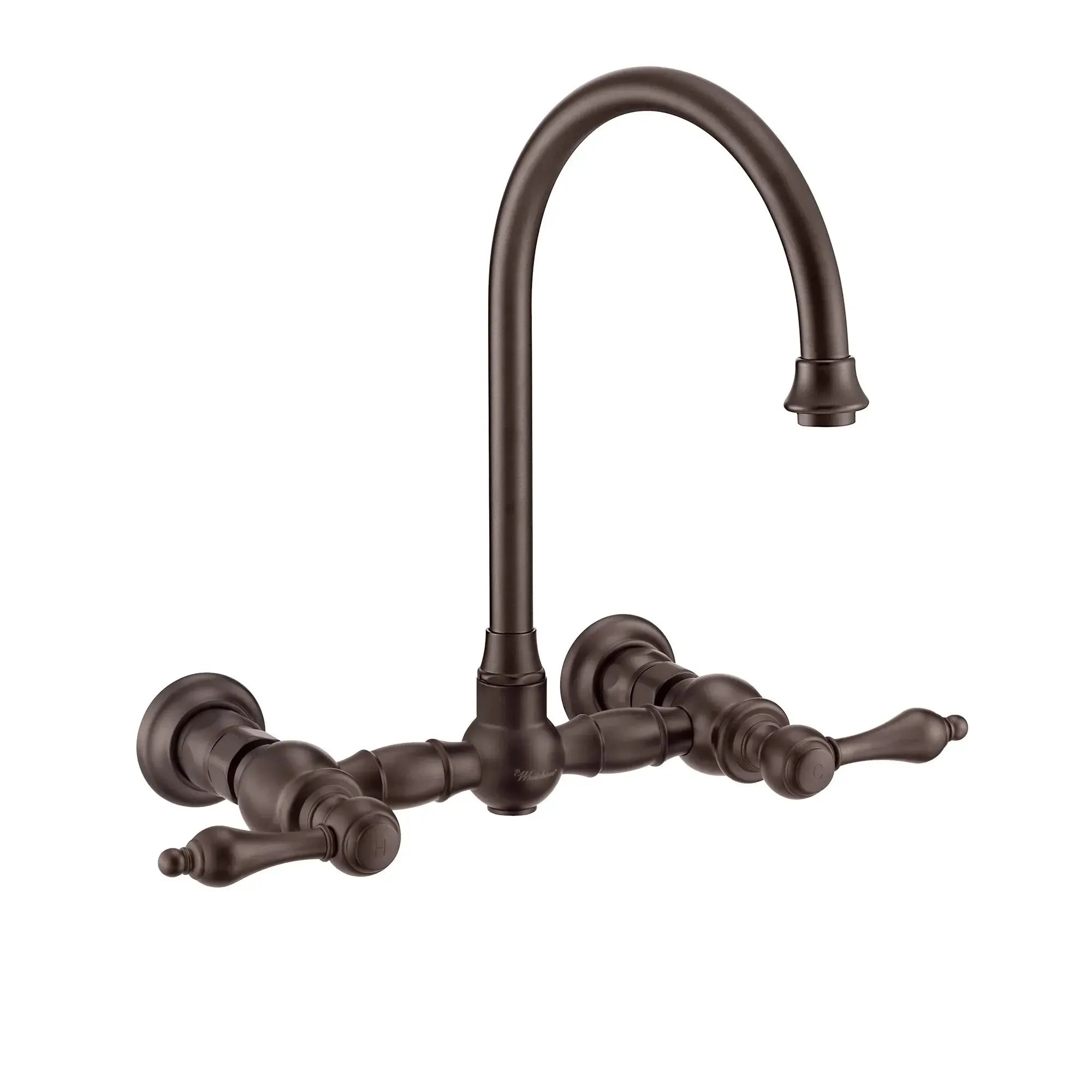 WHITEHAUS Vintage III plus Wall Mount Faucet with a Long Gooseneck Swivel Spout, Lever Handles and Solid Brass Side Spray - WHKWLV3-9301-NT - The Home Selection