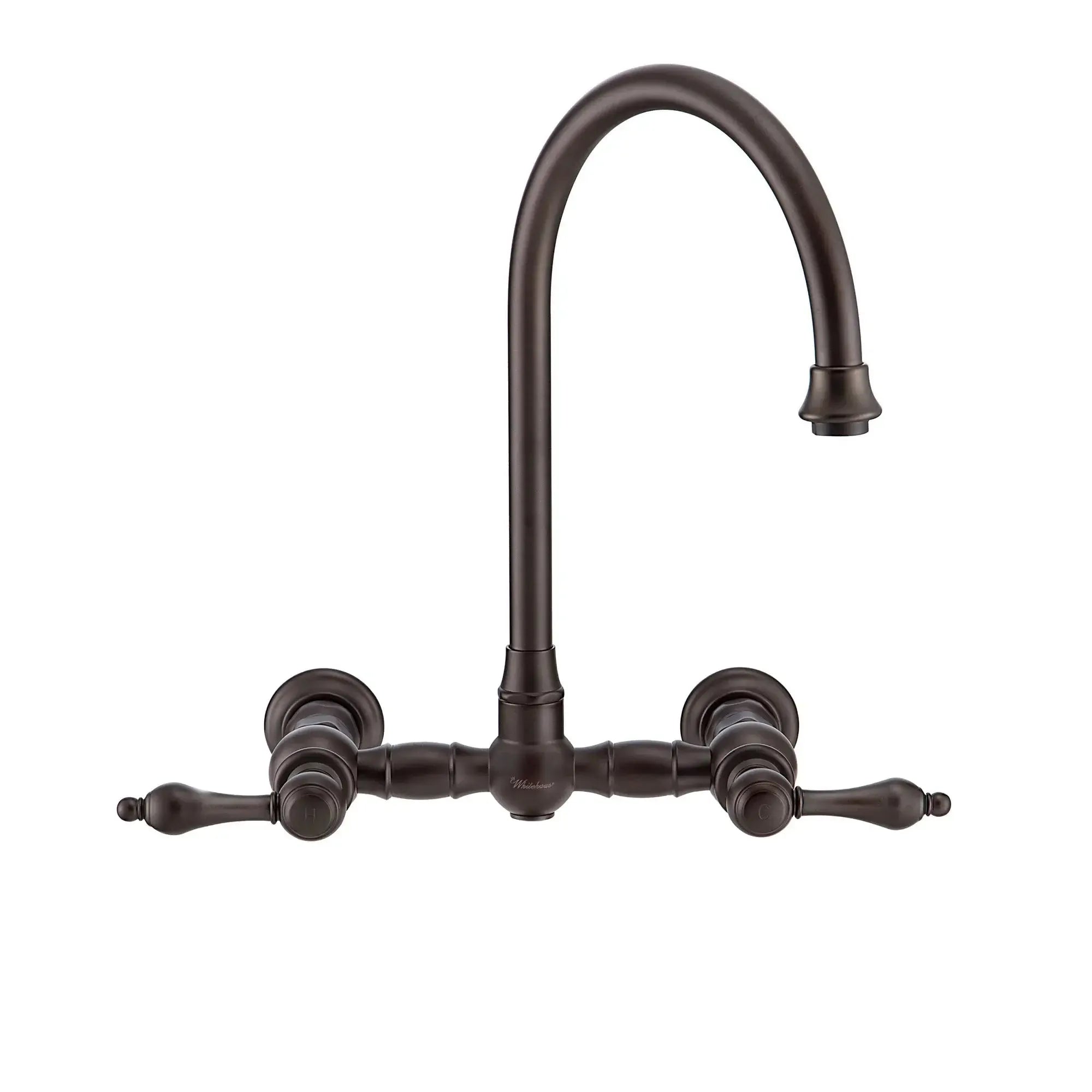 WHITEHAUS Vintage III plus Wall Mount Faucet with a Long Gooseneck Swivel Spout, Lever Handles and Solid Brass Side Spray - WHKWLV3-9301-NT - The Home Selection