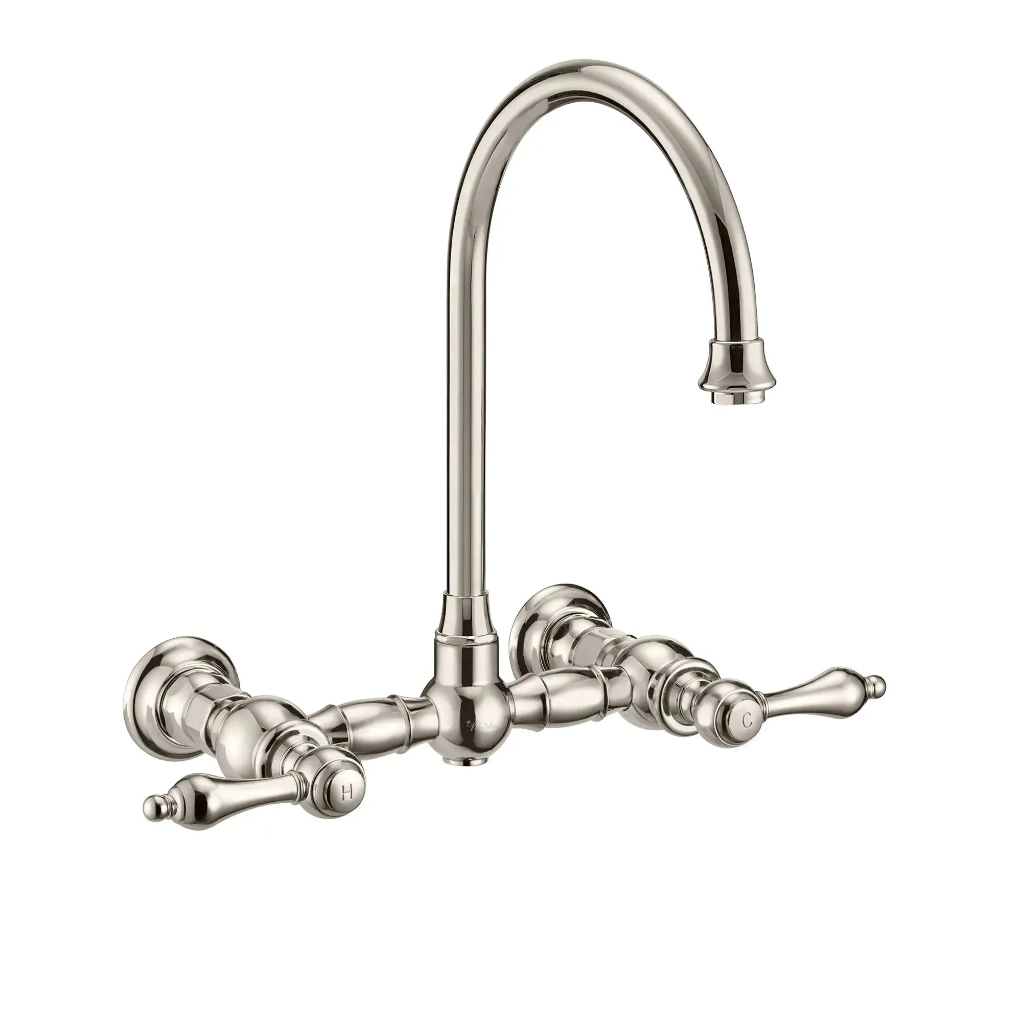 WHITEHAUS Vintage III plus Wall Mount Faucet with a Long Gooseneck Swivel Spout, Lever Handles and Solid Brass Side Spray - WHKWLV3-9301-NT - The Home Selection